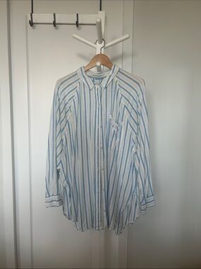 Aerie Light Blue & White Striped Button-Up Shirt